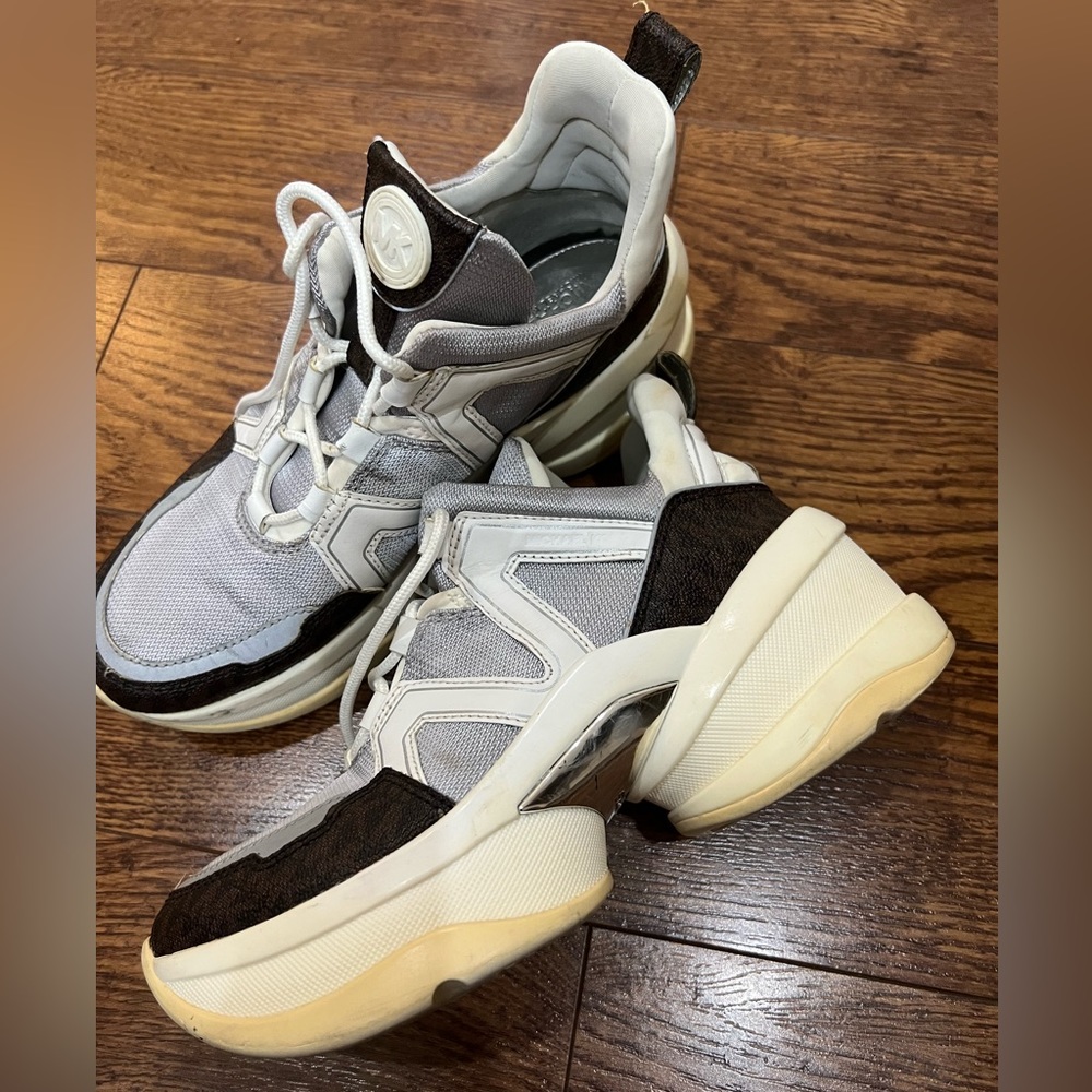 Michael Kors White, Gray and Black Olympia Sneakers - Picture 7 of 9